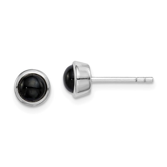 Sterling Silver Rhodium-plated Polished Onyx Round Bezel Stud Earrings - Picture 1 of 4